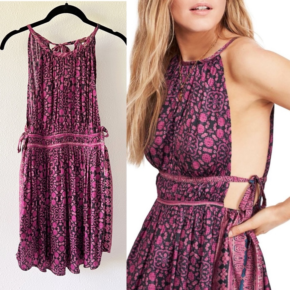 Free People Mid Summers Day Purple Bohemian Festival Dress/Tunic Size Small